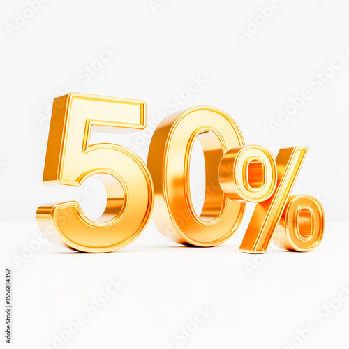 Golden 50% Discount Emblem: A shimmering gold emblem displays a 50% discount, perfect for promoting sales, special offers, or financial concepts.