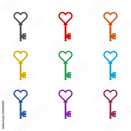 Heart old house key  icon isolated on white background. Set icons colorful