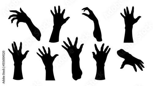 Set of doodle zombie hands silhouette.