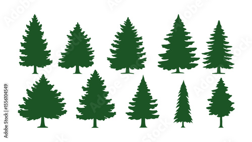A row of evergreen tree silhouettes in various sizes
