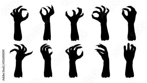 Set of doodle zombie hands silhouette.