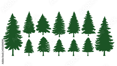 A row of evergreen tree silhouettes in various sizes