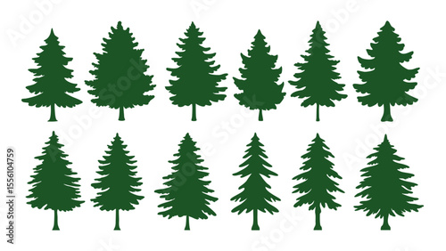 A row of evergreen tree silhouettes in various sizes