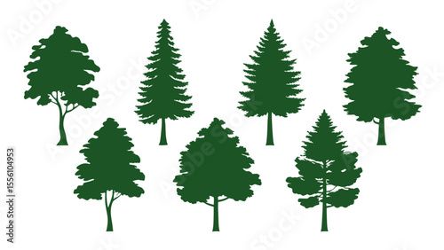 A row of evergreen tree silhouettes in various sizes