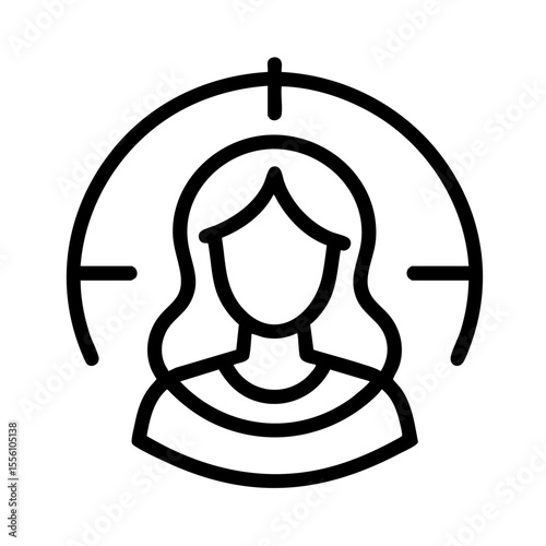 Woman's head in target sights in a minimalist style represents focus and targeting