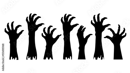 Set of doodle zombie hands silhouette.