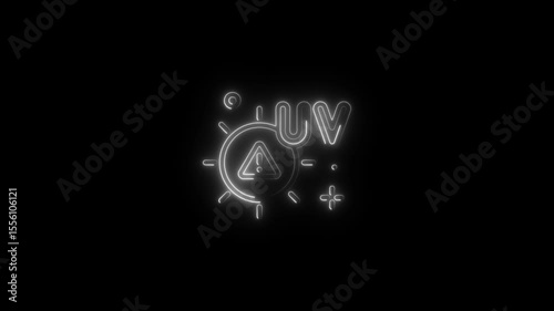 Neon U V Radiation Warning Sign Animated Against Black Background Alerting Viewers To Sun