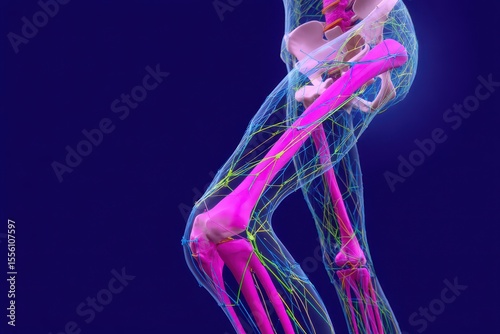 Anatomical Lower Body Showing Fascia and Lymphatic Vessels in Colorful Detail for Health Education