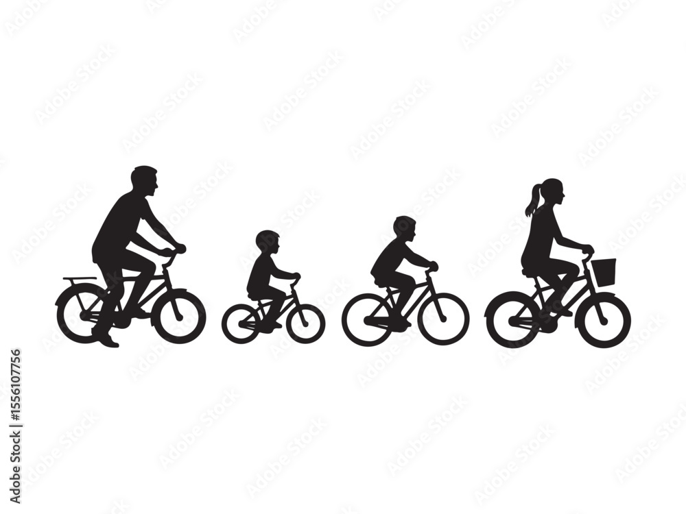Fototapeta premium Family cycling silhouettes on white background bicycle