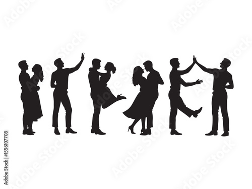 Diverse couples and individuals in silhouette poses