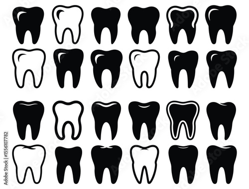 Tooth silhouette, Tooth silhouette set, Tooth silhouette isolated on white background