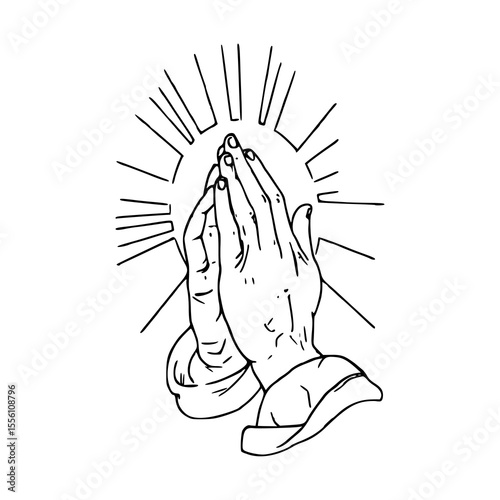 spiritual praying hands line art drawing