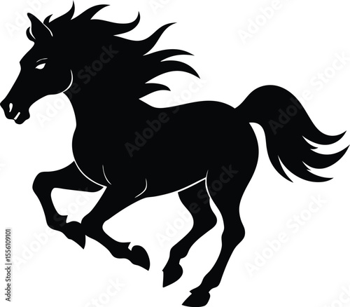 Majestic Black Horse Galloping Gracefully Through an Open Field .horse silhouette vector new 2025 trendy Majestic Black Horse Silhouette Galloping Gracefully Through an Open Field