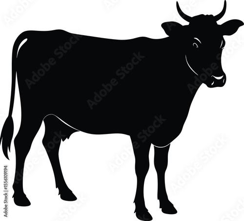 Silhouette of a Domesticated Bovine Farm Animal.
Silhouette of a Domesticated Bovine Farm Animal Standing Side View, new 2025 trendy.