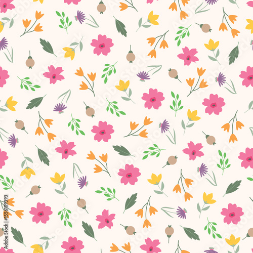 Blush pink yellow summer spring flowers vector seamless pattern. Romantic flowery surface design