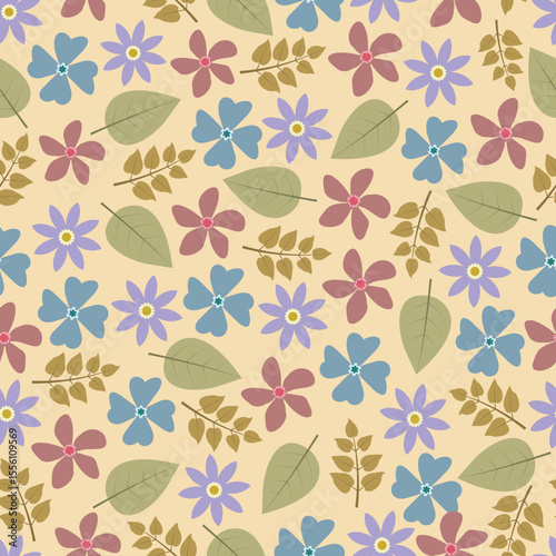 Bright Scandinavian flowers seamless pattern. Floral vector surface design