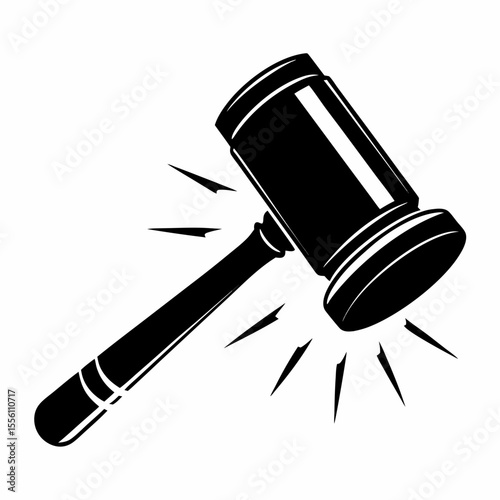 Black gavel icon with radiating lines on a white background auction justice