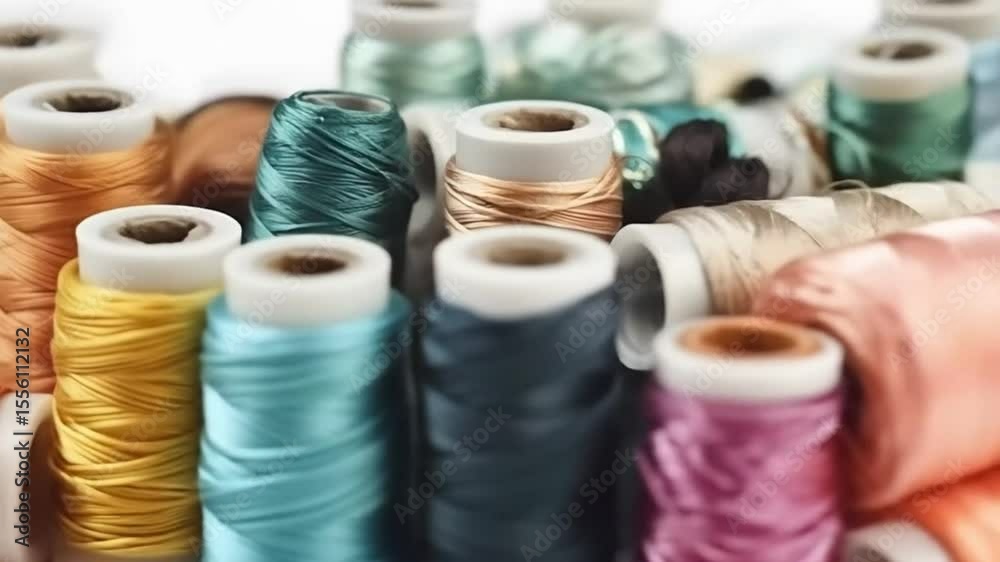 Colorful thread spools closeup