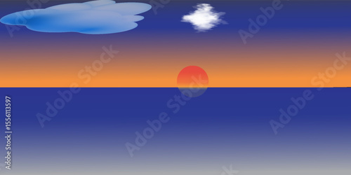 sea and sunset landscape illustration