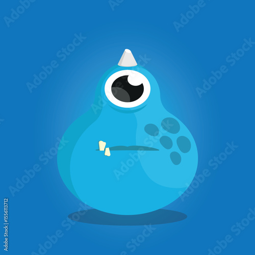 Sad blue cartoon monster with single eye and horn