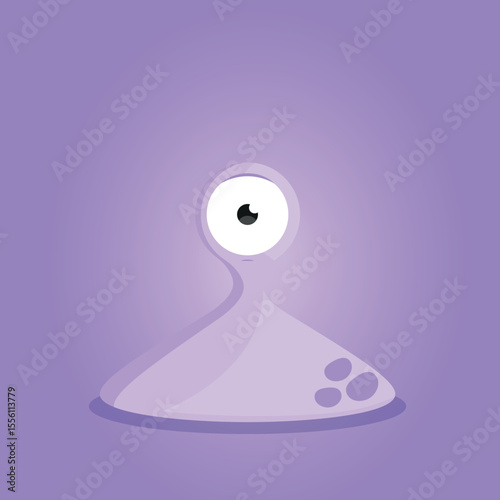 Purple cartoon monster reacting with fear and wide eye