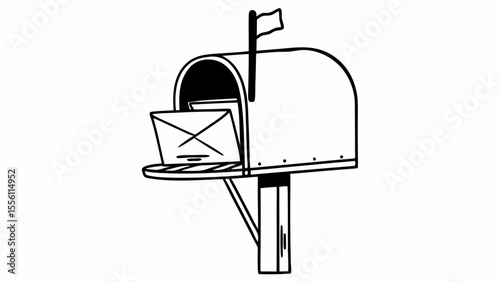Classic mailbox with flag and letters, vector illustration, home communication and postal theme