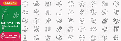 Automation icon. Big Ai icon set. Minimal icons set. Related to optimisation, process, development, tech, innovation. Vector illustration in modern line style.