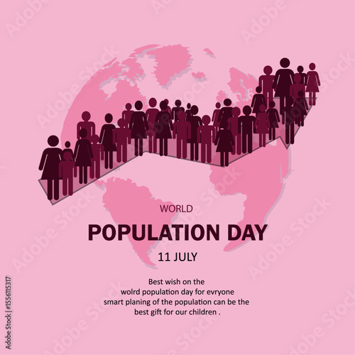 World Population Day: Growing Population on a World Map Background with Planning Message