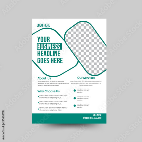 Green colour natural shape Corporate Flyer or Brochure Template Design for Marketing.	