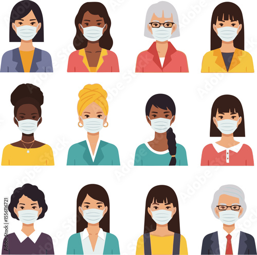 Create a kinds of deferent Different Multiethnic People with medical masks. Young people in medical masks to prevent disease, virus, pandemic Covid-19. Healthcare protected concept vector art .