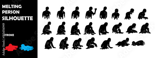 Melting Person Silhouette Vector Set – Surreal Disintegration, Meltdown, and Emotional Breakdown Concept Icons