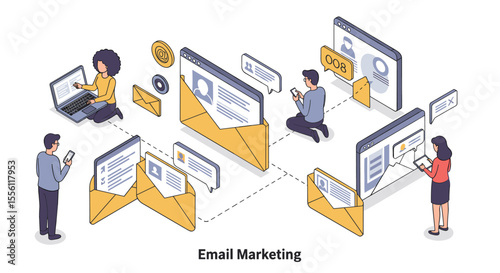 Email marketing concept vector illustration in isometric style for digital campaign design