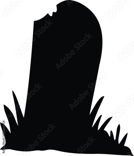 Simple black tombstone silhouette with grass on white background