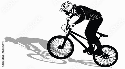 Silhouette of BMX Rider Performing Bicycle Stunt - Vector Illustration