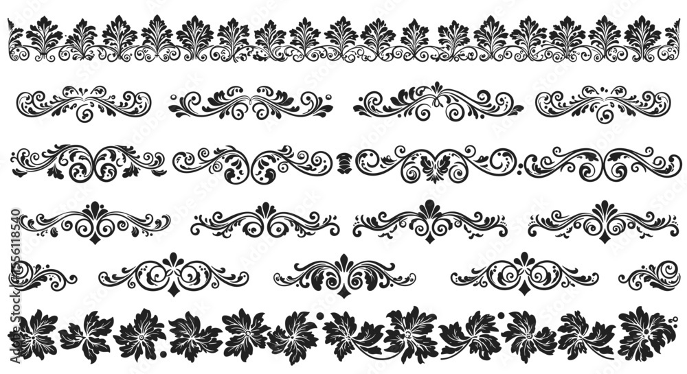 Fototapeta premium Elegant floral border and divider set vector illustration for design projects