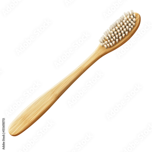 Bamboo toothbrush with soft bristles, top view, isolated on transparent background.