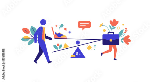 Work life balance concept vector illustration for business design in flat style