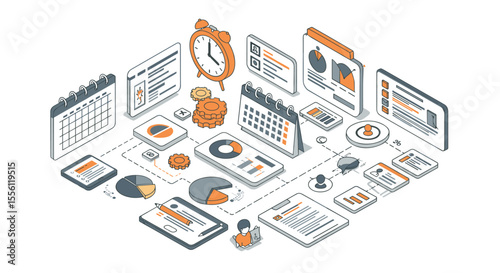 Isometric business analytics vector illustration for data visualization and management