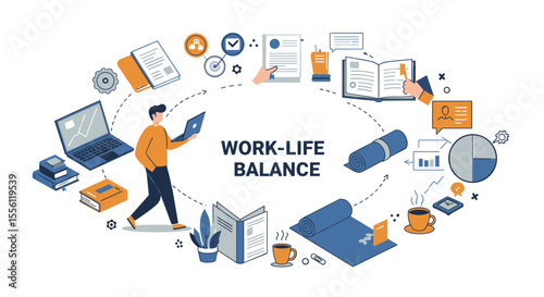 Work-life balance concept vector illustration for office design and posters in flat style