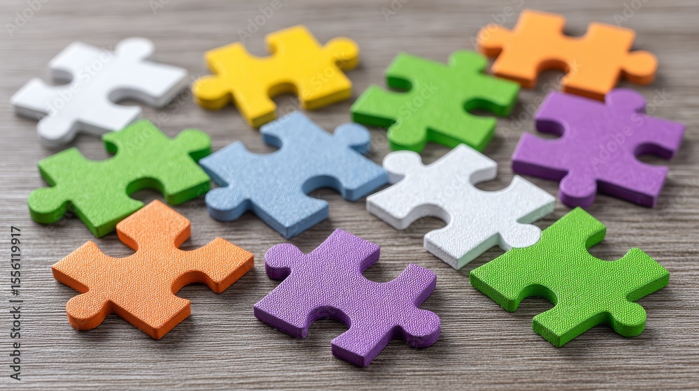 Obraz premium Collaborative puzzle game for business development in a colorful workspace environment enhancing cooperation and teamwork