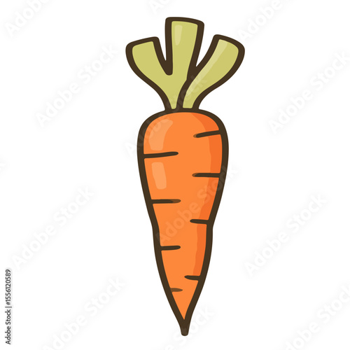 Carrot vector editable with simple outline and leafy top, suitable for food packaging, diet programs, and clean vector-based design elements.