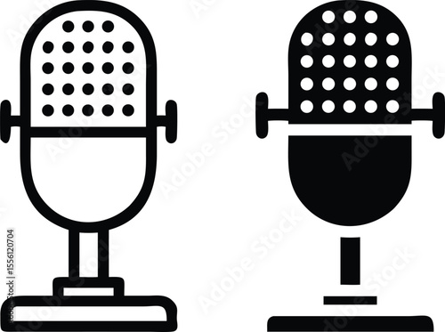 Minimalist Studio Microphone Flat Icon – Vector Silhouette with Clean Lines and U-Shaped Stand