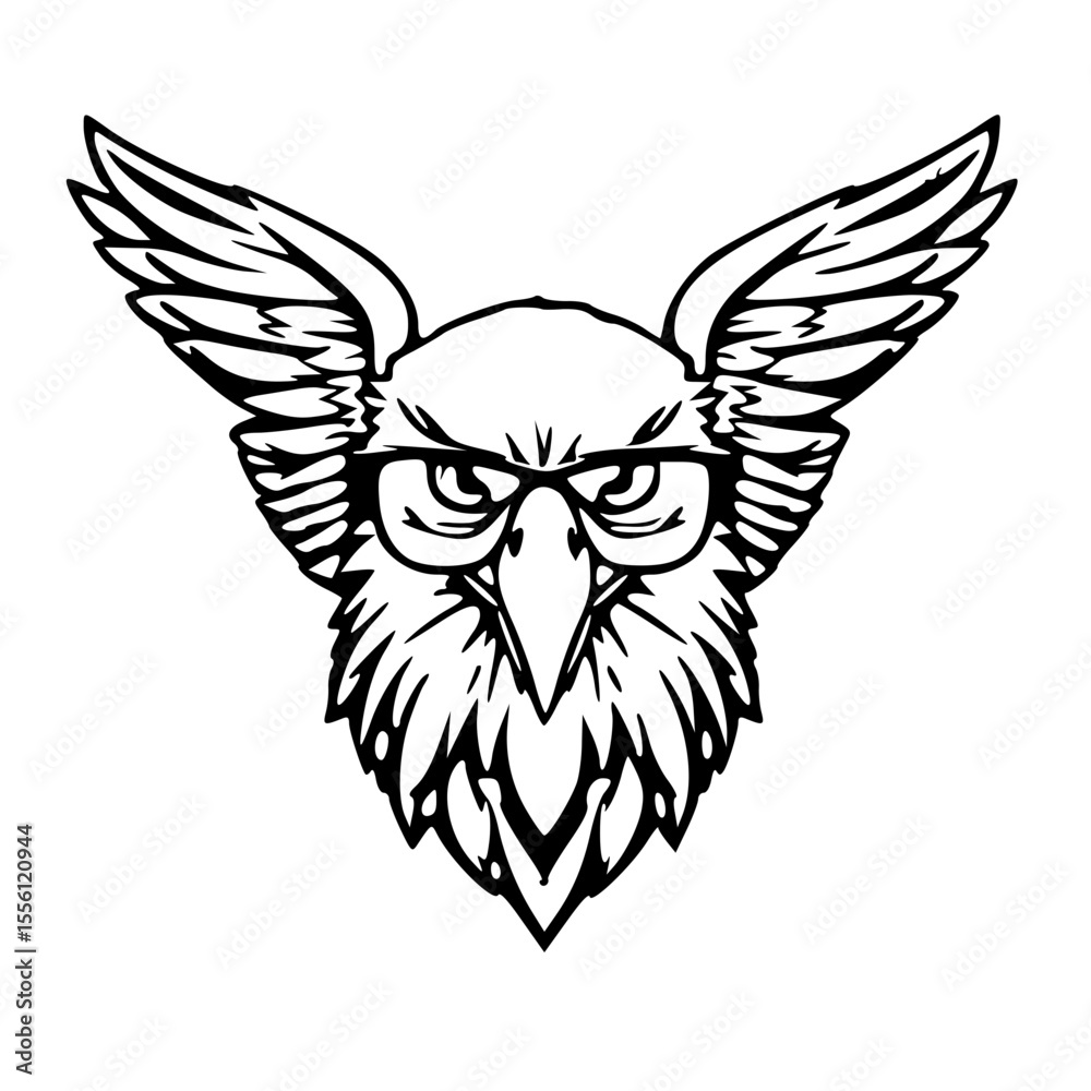 Fototapeta premium Smart Cartoon Eagle Head with Glasses – Vector Mascot Logo 
