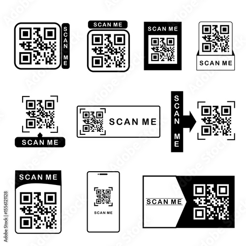 various QR Code icons with Scan Me prompt
