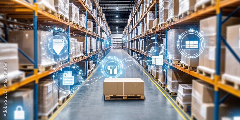 Fototapeta premium Smart warehouse showcasing advanced inventory management systems Generative AI