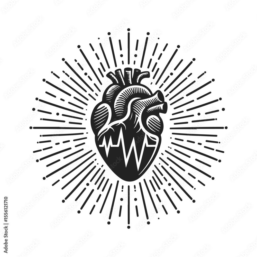 Obraz premium Human Heart Line Art Vector