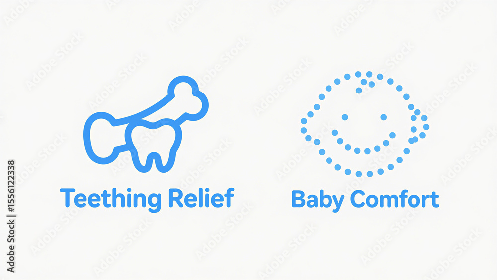 Fototapeta premium Blue teeth and dot icons represent relief and comfort for teething discomfort, used for baby teething care and soothing scenes