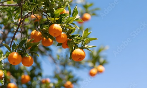 A photograph of an orange tree with numerous oranges hanging from it, Generative AI