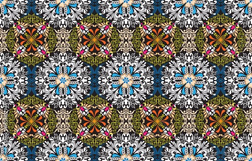 Gypsy pattern tribal ethnic motifs geometric vector background. Doodle gypsy geometric shapes sprites tribal motifs clothing fabric textile print traditional design with triangles