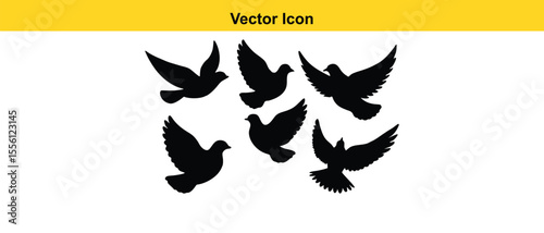 Bird Falcon Bird Hawk Animal Silhouette Black Icon Flat Design Element Vector Illustration Design.Birds hand drawn vector illustration.Birds resting on wire.Bird dove silhouette shape set. Modern
